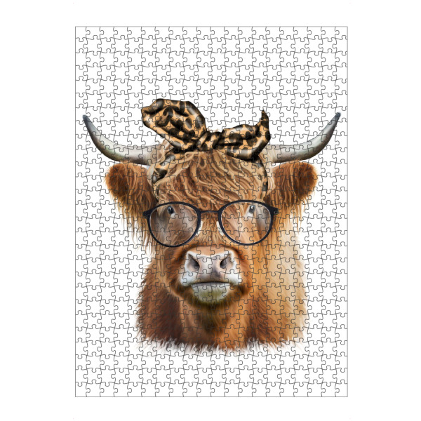 Puzzle Ravensburger "Leopard-Hochlandkuh mit Brille" artboxONE - Floral,Tiere,Fashion,Festivals,Lustig