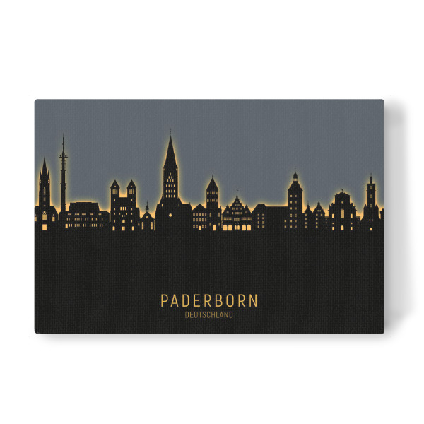 Leinwandbild "Paderborn Skyline Glow Orange" artboxONE - Städte - Paderborn,Deutschland,Deutschlandskyline,Stadtbild,Stadtbild,Aquarell,Malerei