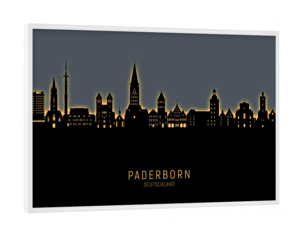 Poster mit weißem Rahmen "Paderborn Skyline Glow Orange" artboxONE - Städte
