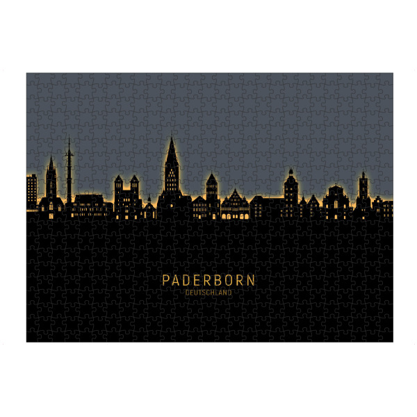 Puzzle Ravensburger "Paderborn Skyline Glow Orange" artboxONE - Städte - Paderborn,Deutschland,Deutschlandskyline,Stadtbild,Stadtbild,Aquarell,Malerei