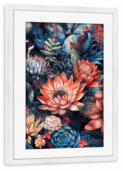 Poster mit Rahmen weiß "Sukkulenten und Kakteen L" artboxONE - Natur,Floral - Sukkulenten,Kakteen,Kaktus,Natur,Blumen,Botanische,Blatt,Blumen