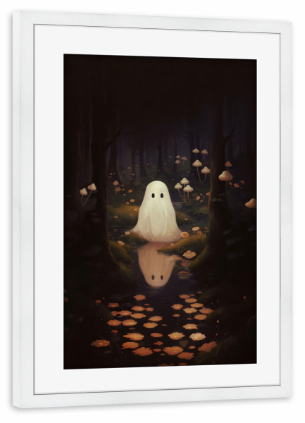 Poster mit Rahmen weiß "Geist und Pilze" artboxONE - Halloween - Halloween,Geist,Pilz,Natur,Süßes oder saures