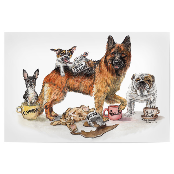 Poster 30x20 cm "Kaffeehunde" artboxONE - Tiere,Essen & Trinken,Lustig - Tiere,Hunde,Haustiere,Humor,Lustig,Kaffee