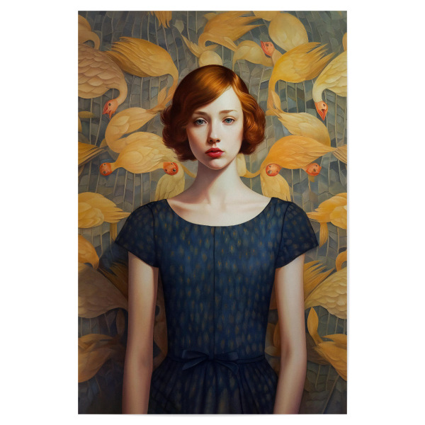 Poster "Tunaboylu - Red haired Girl Birds" artboxONE - Menschen - Portrait,Frau,Feminin,Fashion,Mode,Beauty,Haare,Bird,Animal