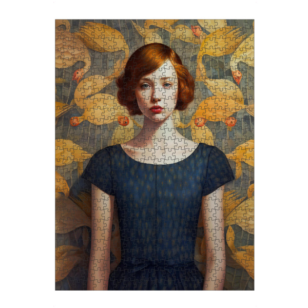 Puzzle Ravensburger "Tunaboylu - Red haired Girl Birds" artboxONE - Menschen - Portrait,Frau,Feminin,Fashion,Mode,Beauty,Haare,Bird,Animal