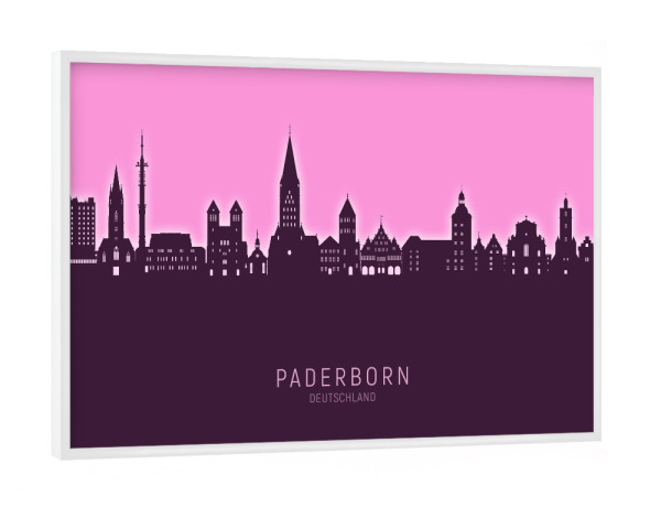 Poster mit weißem Rahmen "Paderborner Skyline leuchtend rosa" artboxONE - Städte