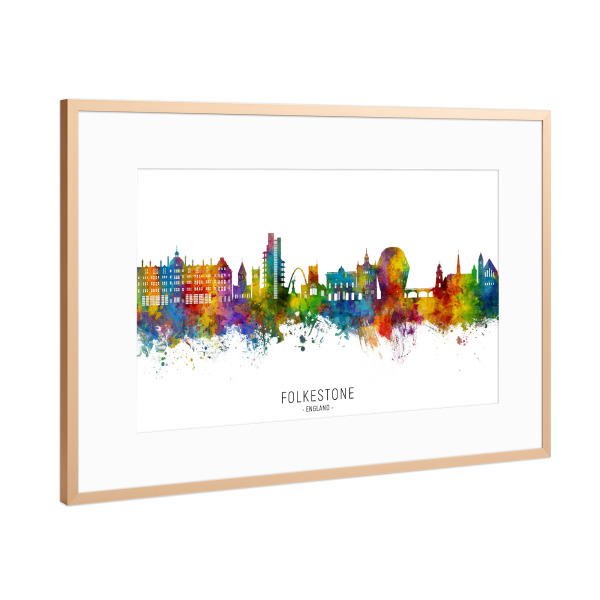 Poster mit Rahmen Kupfer "Folkestone England Skyline txt" artboxONE - Städte