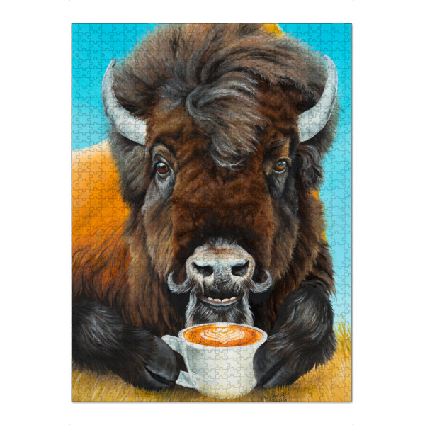 Puzzle Ravensburger "Bison Latte" artboxONE - Tiere,Lustig - Tiere,Bison,Humor,Lustig,Kaffee - Bild tiere