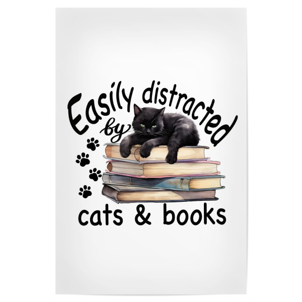 Poster 30x20 cm "Schwarze Katze auf Büchern" artboxONE - Typografie,Tiere,Fashion,Buchstaben,Lustig