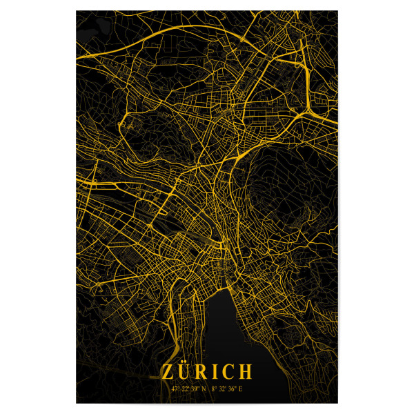 Poster "Zürich Map Design Gold" artboxONE - Städte / Zürich
