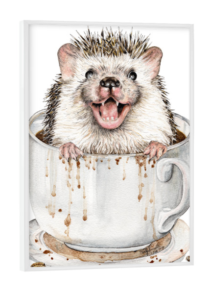 Poster mit weißem Rahmen "Kaffeeschwein" artboxONE - Tiere,Essen & Trinken,Lustig - Tiere,Wald,Humor,Lustig,Kaffee,Getränk,Igel