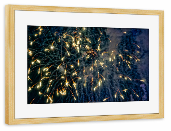 Poster mit Rahmen kiefer "Feuerwerk - Goldene Kometen" artboxONE - Abstrakt