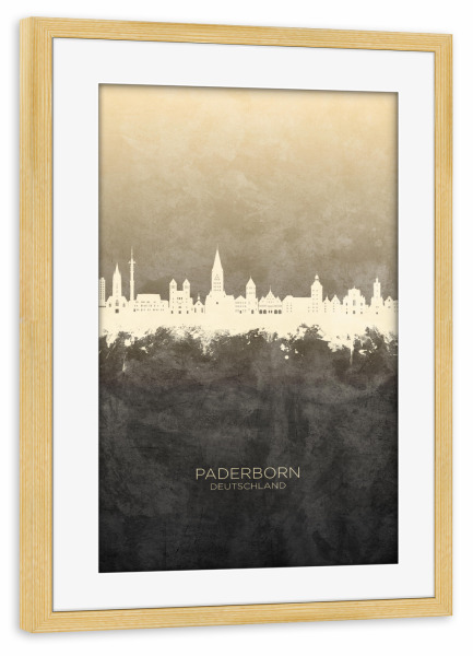 Poster mit Rahmen kiefer "Paderborn Skyline Taupe" artboxONE - Städte - Paderborn,Deutschland,Deutschlandskyline,Stadtbild,Stadtbild,Aquarell,Malerei