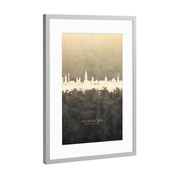 Poster mit Rahmen Silber "Paderborn Skyline Taupe" artboxONE - Städte - Paderborn,Deutschland,Deutschlandskyline,Stadtbild,Stadtbild,Aquarell,Malerei