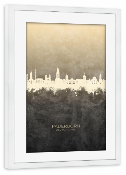 Poster mit Rahmen weiß "Paderborn Skyline Taupe" artboxONE - Städte - Paderborn,Deutschland,Deutschlandskyline,Stadtbild,Stadtbild,Aquarell,Malerei