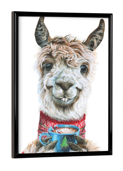 Poster mit schwarzem Rahmen "Lama Latte Weihnachten" artboxONE - Tiere,Weihnachten,Lustig