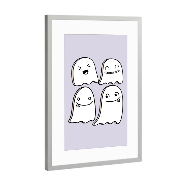 Poster mit Rahmen Silber "Kawaii Geister" artboxONE - Für Kinder,Halloween,Lustig