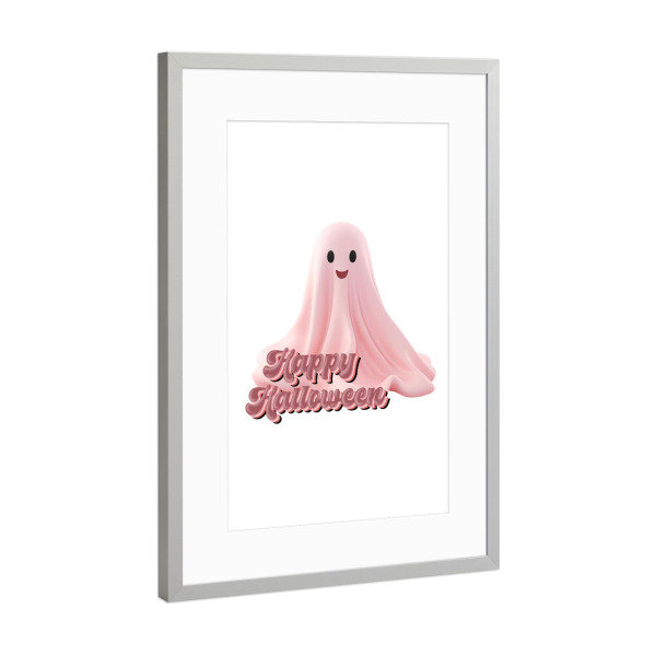 Poster mit Rahmen Silber "Retro rosa Halloween-Geisterkunst" artboxONE - Fashion,Buchstaben,Halloween,Lustig