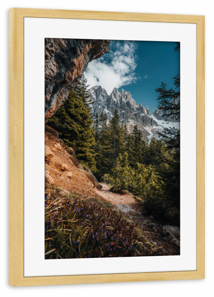 Poster mit Rahmen kiefer "Adolf-Munkel-Weg" artboxONE - Natur,Reise - Dolomiten,Berge,Südtirol,Reise,Wald,Alpen,Pfad,Wandern,Italien