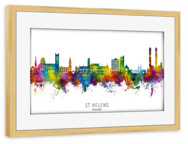 Poster mit Rahmen kiefer "St Helens England Skyline txt" artboxONE - Städte