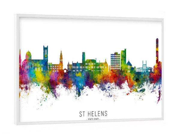 Poster mit weißem Rahmen "St Helens England Skyline txt" artboxONE - Städte