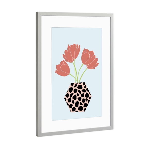 Poster mit Rahmen Silber "Tulpen in Vase" artboxONE - Floral - Blumen,Vase,Blumenvase,Tulpen,Blumenstrauß,Leomuster,Skandinavisch,Britisch,Floral