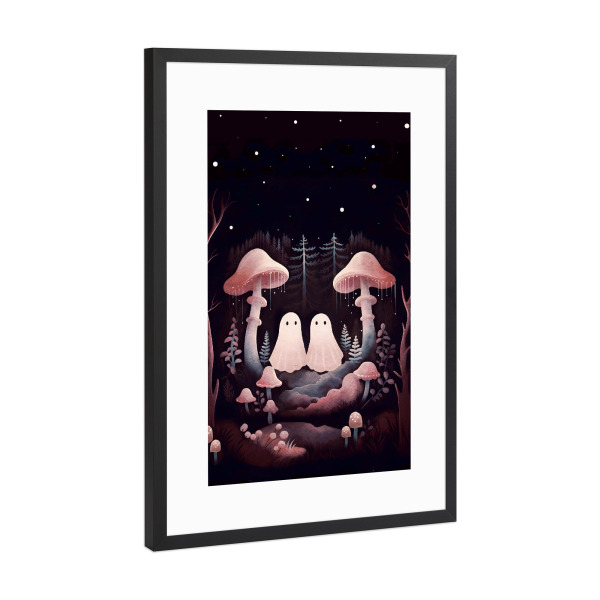 Poster mit Rahmen Schwarz (Metallic) "Pilz-Zwillingsgeister" artboxONE - Halloween - Halloween,Geist,Pilz,Zwilling,Gruselig,Süßes oder saures