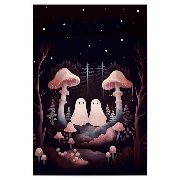Poster 30x20 cm "Pilz-Zwillingsgeister" artboxONE - Halloween - Halloween,Geist,Pilz,Zwilling,Gruselig,Süßes oder saures