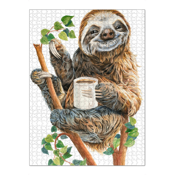 Puzzle Ravensburger "Oben am Morgen" artboxONE - Tiere,Essen & Trinken,Lustig - Tiere,Faultier,Natur,Humor,Lustig,Kaffee,Getränk - Bild tiere