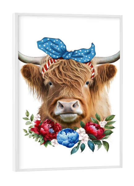 Poster mit weißem Rahmen "Kuh mit Blumen" artboxONE - Floral,Tiere,Fashion,Festivals,Lustig