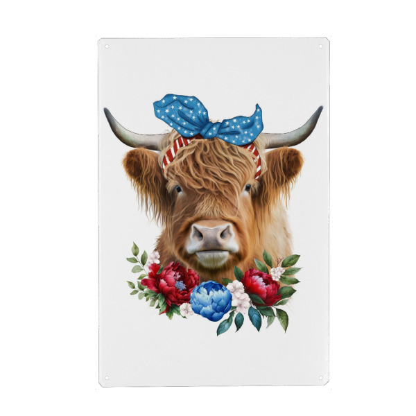 Metall Poster "Kuh mit Blumen" artboxONE - Floral,Tiere,Fashion,Festivals,Lustig