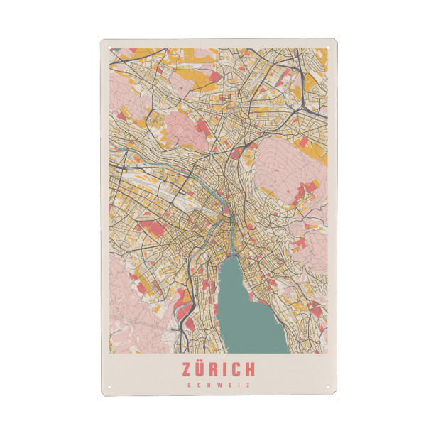 Holzbild "Stadt Züri City Map" artboxONE - Städte / Zürich