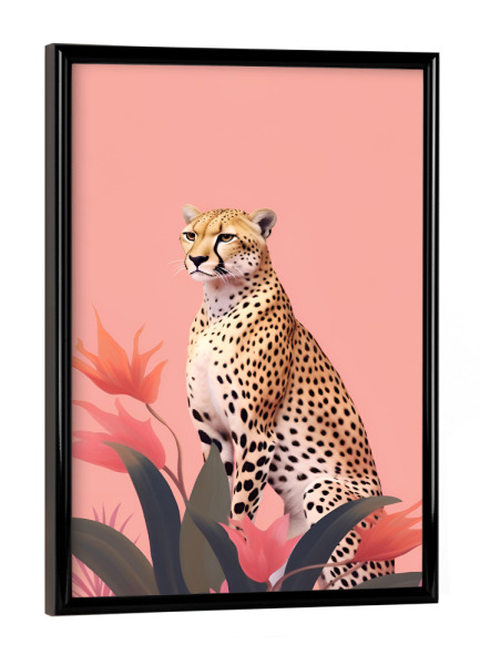 Poster mit schwarzem Rahmen "Floraler Leopard" artboxONE - Floral,Tiere,Reise / Afrika