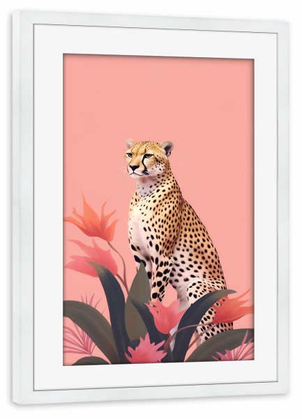 Poster mit Rahmen weiß "Floraler Leopard" artboxONE - Floral,Tiere,Reise / Afrika