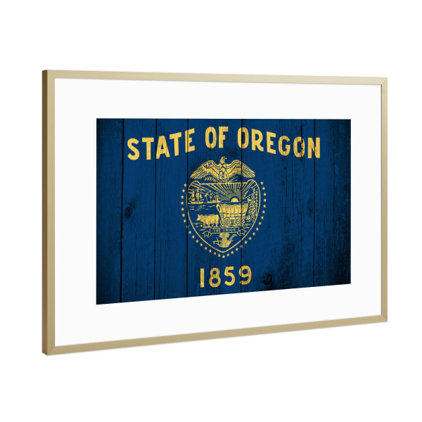 Poster mit Rahmen Gold "Oregon vintage Flag" artboxONE - Reise,Reise / Länder