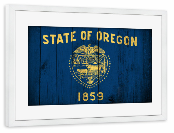 Poster mit Rahmen weiß "Oregon vintage Flag" artboxONE - Reise,Reise / Länder