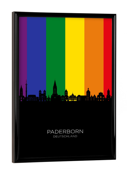 Poster mit schwarzem Rahmen "Paderborn Skyline Pride" artboxONE - Städte - Paderborn,Deutschland,Prideskyline,Stadtbild,Stadtbild,Aquarell,Malerei
