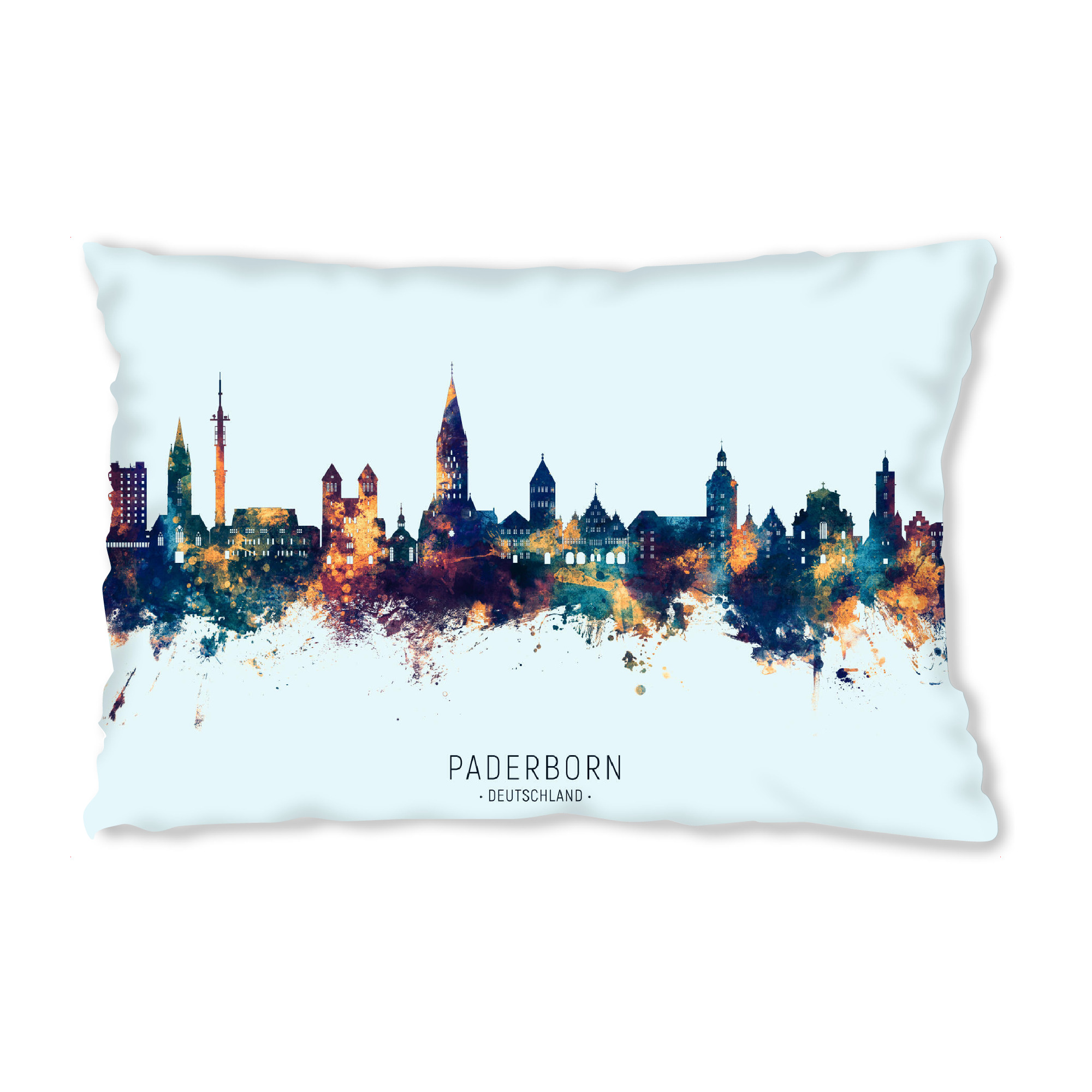 Design-Kissen "Paderborn Skyline BlauOrange" artboxONE - Städte - Paderborn,Deutschland,Deutschlandskyline,Stadtbild,Stadtbild,Aquarell,Malerei