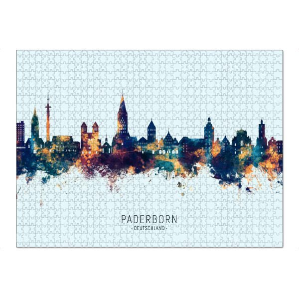 Puzzle Ravensburger "Paderborn Skyline BlauOrange" artboxONE - Städte - Paderborn,Deutschland,Deutschlandskyline,Stadtbild,Stadtbild,Aquarell,Malerei