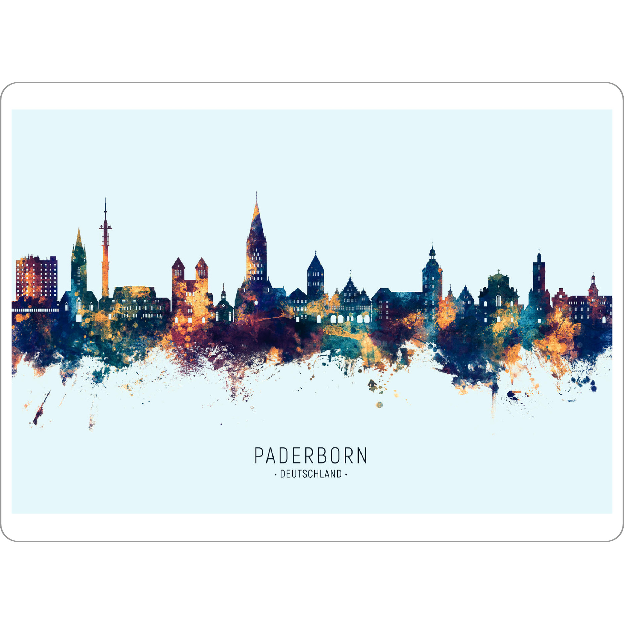 Tischset "Paderborn Skyline BlauOrange" artboxONE - Städte - Paderborn,Deutschland,Deutschlandskyline,Stadtbild,Stadtbild,Aquarell,Malerei