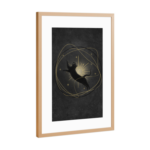 Poster mit Rahmen Kupfer "Kosmische schwarze Katze" artboxONE - Natur,Tiere,Geometrie,Galaxy,Lustig