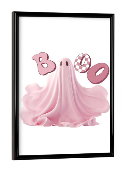 Poster mit schwarzem Rahmen "Niedlicher rosa Halloween-Geist" artboxONE - Buchstaben,Festivals,Halloween,Lustig