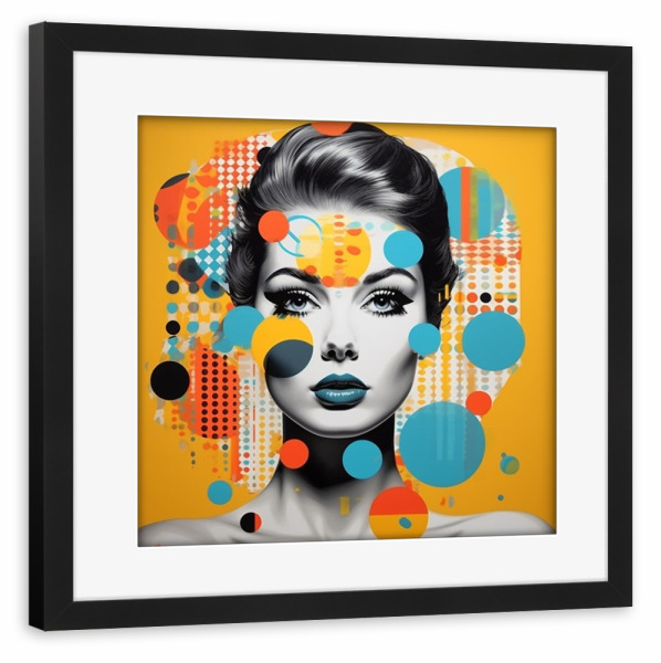 Poster mit Rahmen schwarz "MODISCHE POLKADOTS" artboxONE - Menschen,Geometrie,Liebe,Für Mama - Polka dots,Kreis,Bunt,Frau,Frau,Gesicht,Porträt,Mode