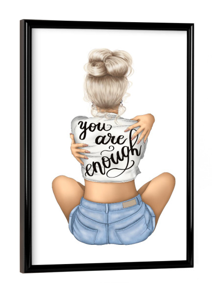 Poster mit schwarzem Rahmen "Du bist genug" artboxONE - Menschen,Fashion,Buchstaben,Für Mama,Lustig