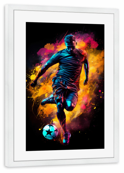 Poster mit Rahmen weiß "Football Colorful 9 (matart)" artboxONE - Sport / Fußball - Fußball,Fußballspieler,Spieler,Ball,Mannschaft,Sport,Bunt,Aquarell