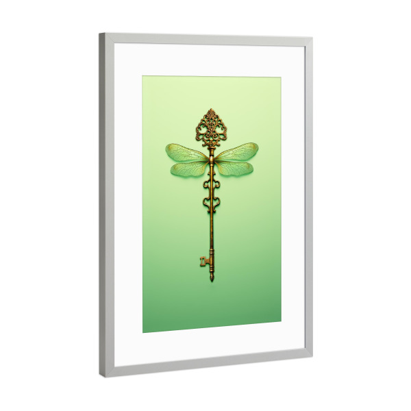 Poster mit Rahmen Silber "Libellenschlüssel" artboxONE - Natur,Tiere