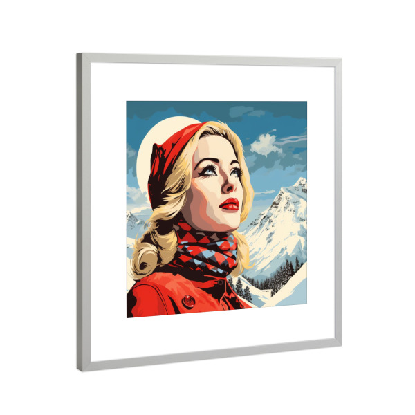 Poster mit Rahmen Silber "SCHWEIZER SKIFAHRERIN" artboxONE - Floral,Menschen,Fashion,Sport,Festivals - Ski,Skisport,Sport,Skifahren,Frau