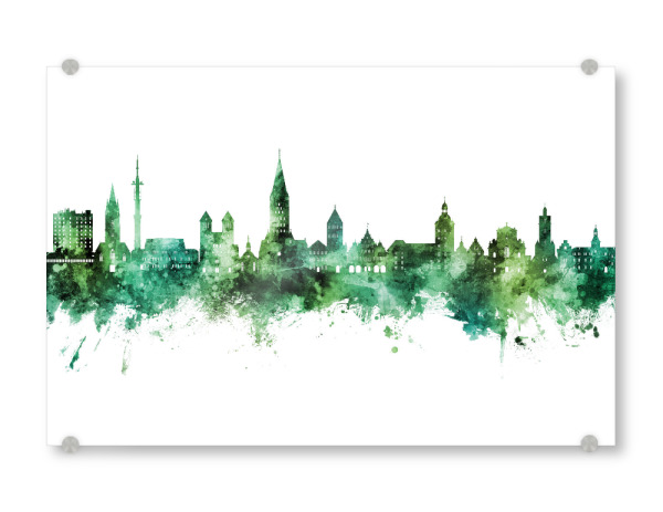 Acrylglasbild "Paderborn Skyline Grün" artboxONE - Städte - Paderborn,Deutschland,Deutschlandskyline,Stadtbild,Stadtbild,Aquarell,Malerei