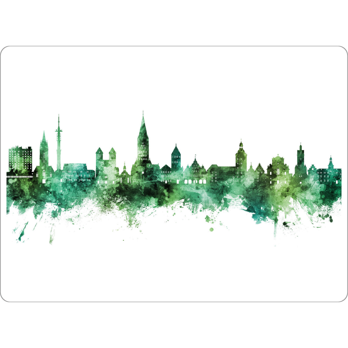 Tischset "Paderborn Skyline Grün" artboxONE - Städte - Paderborn,Deutschland,Deutschlandskyline,Stadtbild,Stadtbild,Aquarell,Malerei