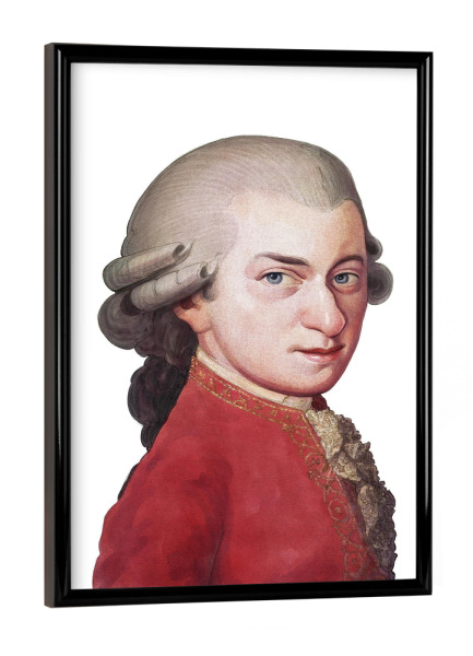 Poster mit schwarzem Rahmen "Amadeus Mozart Aquarellporträt" artboxONE - Musik - Musik,Klassische musik,Oper,Sonate,Konzerte,Berühmt,Genie